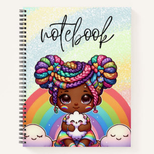 Schattig Chibi Meisje met Regenboog vlechten Notitieboek