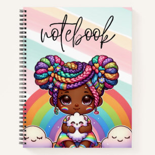 Schattig Chibi Meisje met Regenboog vlechten Notitieboek