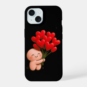 Schattig Chibi-personage met rode hartballonnen iPhone 15 Hoesje