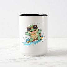 Schattig Chibi Schildpad Surfer Zomer Strand Desig