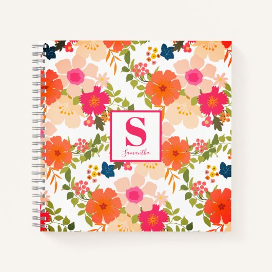 Schattig Chic Monogram Floral  Notitieboek (Voorkant)