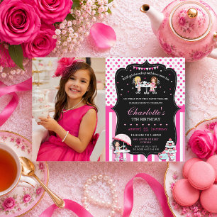 Schattig Chic Roze High Tea Feestje Meisje Verjaar Kaart