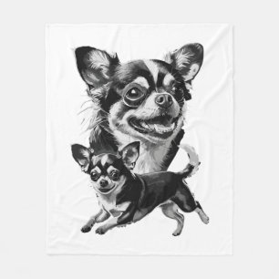 Schattig Chihuahuastel Zwart en Wit Huisdier Fleece Deken