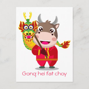 Schattig Chinees Nieuwjaar van de Ox Dragon Briefkaart
