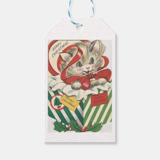 Schattig Christmas Kitten Gift Label Cadeaulabel (Voorkant)