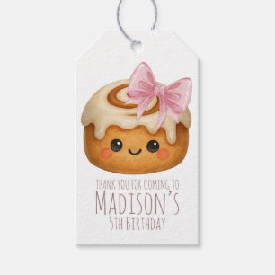 Schattig Cinnamon Roll Bun Meisje Verjaardagsfeest Cadeaulabel