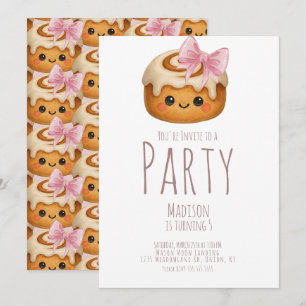 Schattig Cinnamon Roll Bun Meisje Verjaardagsfeest Kaart