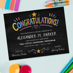Schattig Congratulaties Kleurrijk Certificaat Kind Poster