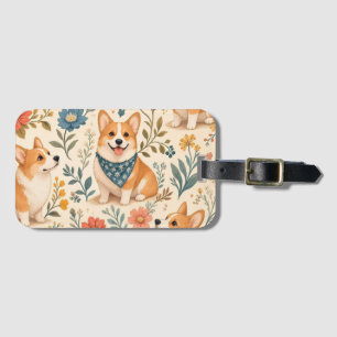 Schattig Corgi Bloem Tuin Patroon Bagagelabel