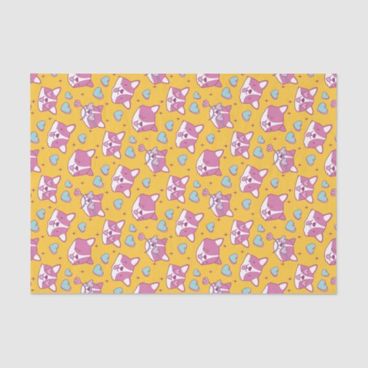 Schattig Corgi Hond Liefhebber Hart Patroon Valent Tissuepapier (Voorkant)