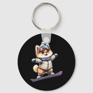 Schattig Corgi Snowboarden Fun Winteravontuur Sleutelhanger
