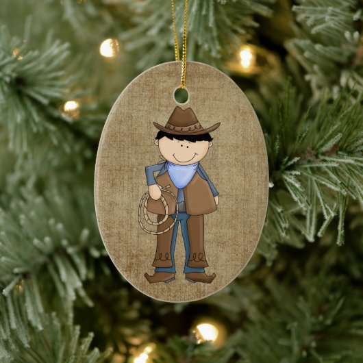 Schattig Cowboy keramisch Ornament (Boom)