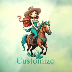 Schattig Cowgirl Riddt Pony Thunder_Cove Raamsticker