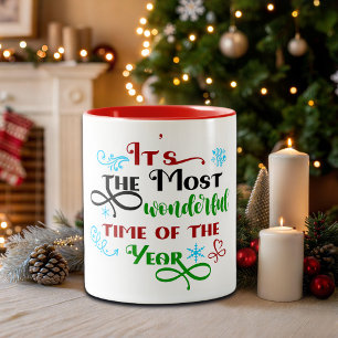 Schattig 'De meest wonderbaarlijke tijd' Kerstmis Tweekleurige Koffiemok