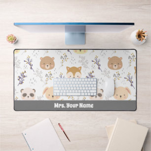 Schattig dierenhoofd en bloemmotief bureaumat