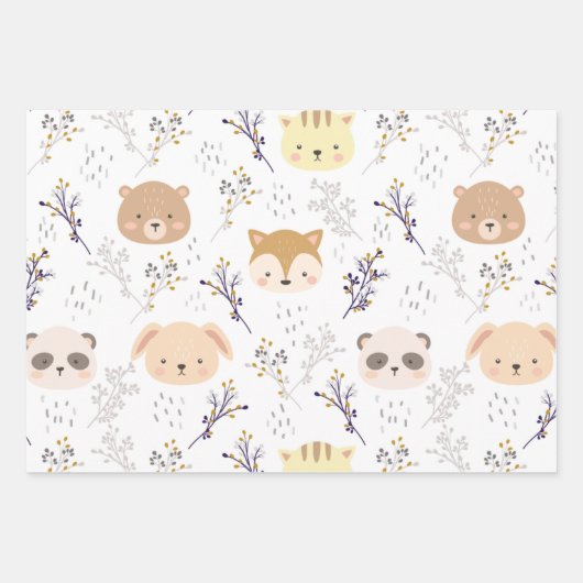 Schattig dierenhoofd en bloemmotief inpakpapier vel (Voorkant 2)