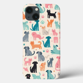 Schattig Dierlijk Design Naadloos Hond & Kattenpat iPhone 13 Hoesje