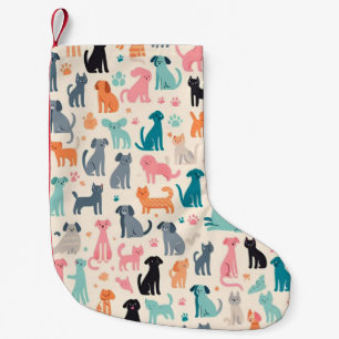 Schattig Dierlijk Design Naadloos Hond & Kattenpat Kleine Kerstsok