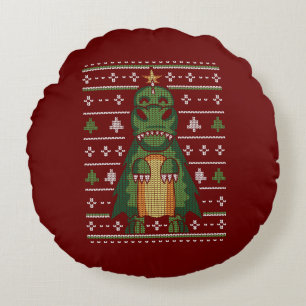 Schattig Dinosaurus Kerstboom Lelijke Trui Ontwerp Rond Kussen