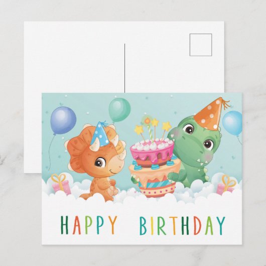  schattig dinosauruskaartje briefkaart (Voorkant / Achterkant)