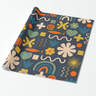 Schattig Diversen Scandinavisch Patroon Blauw Sina Cadeaupapier