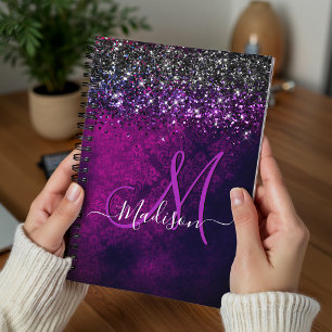 Schattig donkerpaars gouden nepschitter monogram planner