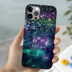 Schattig donkerpaars groene nepschitterende monogr iPhone 11 pro hoesje