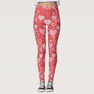 Schattig Doodle Hart in Rood Zwart en Wit Leggings