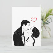 Schattig Doodle Liefde Hart Romantisch Stel Kus Feestdagenkaart (Staand voorkant)