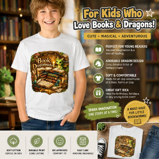 Schattig Draak Boek Liefhebber Kinderen T-Shirt |
