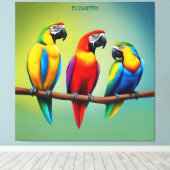 Schattig Drie Papegaaien Rusty Fantasy Schattig Canvas Afdruk (Insitu (Houten vloer))