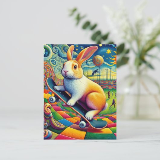 Schattig Dutch Rabbit Skateboarden Briefkaart (Staand voorkant)