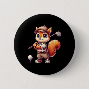 Schattig Eekhoorn dat Golf speelt Golfer Golfen Ma Ronde Button 5,7 Cm