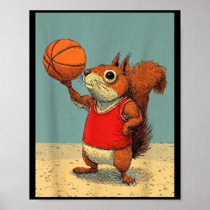 Schattig eekhoorn dier grappig basketbal cartoon poster