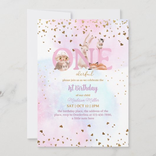 Schattig Een Baby Meisje 1e Verjaardagsfeest Kaart (Voorkant)