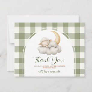 Schattig een klein lammetje babyshower Saliegroen Bedankkaart