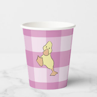 Schattig Eendje Roze Gingham Baby Shower Papieren Bekers