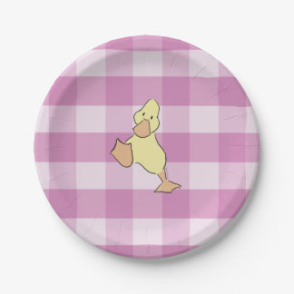 Schattig Eendje Roze Gingham Baby Shower Papieren Bordje