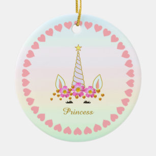 Schattig eenhoorn, bloemen, harten & gouden confet keramisch ornament