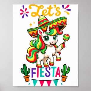 Schattig Eenhoorn Cinco De Mayo Laten we Feestvier Poster