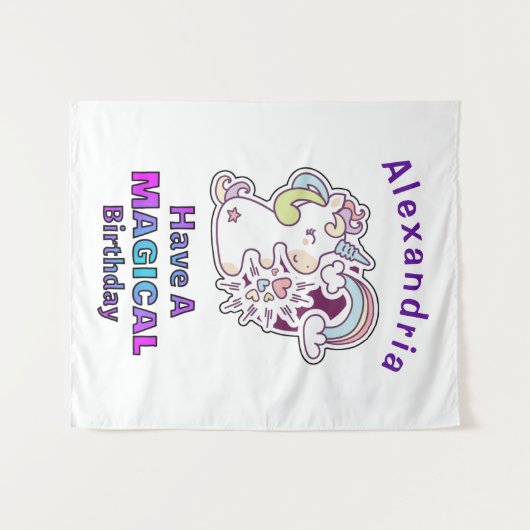 Schattig Eenhoorn Heeft Een Magische Verjaardag Wandkleed (Voorkant (horizontaal))