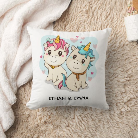 Schattig Eenhoorn Koppel Persoonlijke Valentijnsda Kussen (Deken)