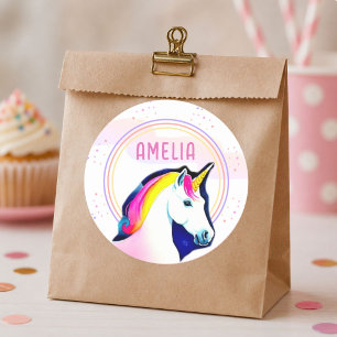 Schattig Eenhoorn Magische Sterren Meisjesnaam Ver Ronde Sticker