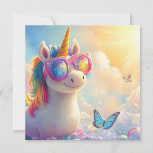 Schattig Eenhoorn met Zonnebril: Magisch en Leuk Feestdagenkaart
