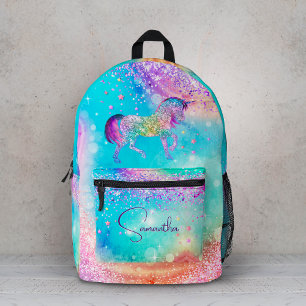 Schattig eenhoorn roze Glitter regenboog aqua mono Bedrukte Rugzak
