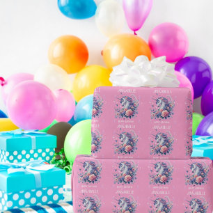 Schattig Eenhoorn Roze Paarse Glitters Meisjes Ver Cadeaupapier