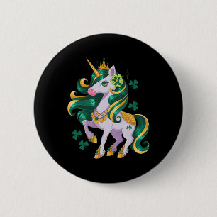 Schattig Eenhoorn Shamrock Meisjes Kinderen St Pat Ronde Button 5,7 Cm