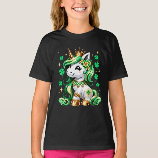 Schattig Eenhoorn Shamrock St. Patricksdag T-shirt (Voorkant)