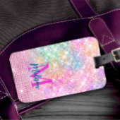 schattig eenhoornroze monogram bagagelabel