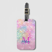 schattig eenhoornroze monogram bagagelabel (Voorkant (verticaal))
